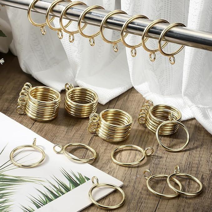 Maitys 100 Pcs Metal Curtain Rings with Eyelet 1.5-inch Inner Diameter Eyelet Curtain Rings for Drapery Clips Hooks for Sliding Window Bathroom Door Shower Rod (Gold) - ModernBath