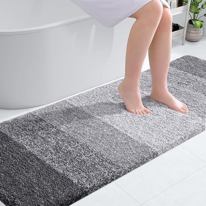 OLANLY Bathroom Rug Mat 70x24, Extra Soft and Absorbent Microfiber Bath Rugs, Non-Slip Plush Shaggy Bath Carpet Runner, Machine Wash Dry, Bath Mats for Bathroom Floor, Tub and Shower, Grey - ModernBath