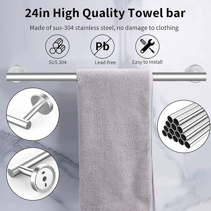 10-Pieces Bathroom Hardware Set, Includes 24 Inch Towel Racks for Bathroom Wall Mounted, Toilet Paper Holder, Towel Hooks for Bathrooms, Towel Rings for Bathroom Wall (Brushed Nickel) - ModernBath