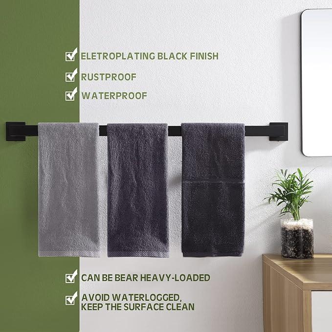 KOKOSIRI 36-Inch Single Towel Bar, Bathroom Kitchen Towel Holder, Wall Mounted SUS304 Stainless Steel Towel Rack, Matte Black, B4003BK-L36 - ModernBath