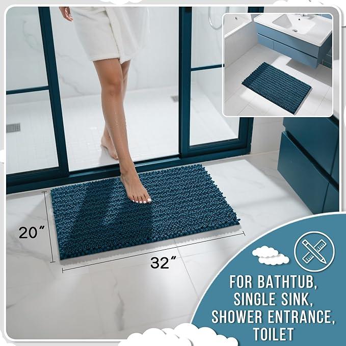 Yimobra Bathroom Rugs Non Slip Washable 32x20 Inch - Ultra Soft Absorbent Chenille Bath Mat, Quick Dry Shaggy Floor Carpet for Tub Shower, Peacock Blue Home Decor Accessories - ModernBath