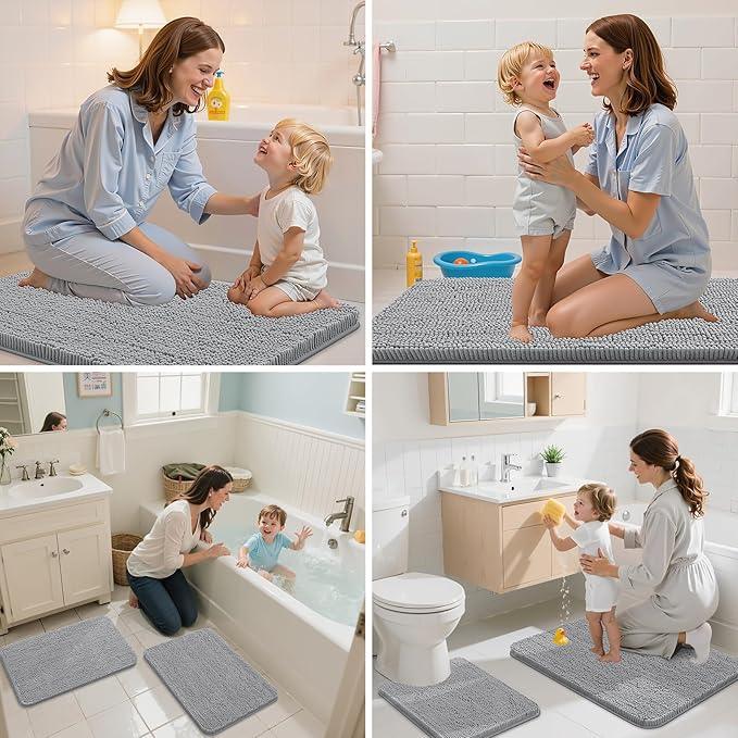 Arotive Bathroom Rugs 24x16, Extra Soft Absorbent Shaggy Chenille Bath Rugs, Machine Washable Rubber Backing Non-Slip Bath Mats for Bathroom Floor Tub and Shower, Home Decor Accessories, Light Grey - ModernBath