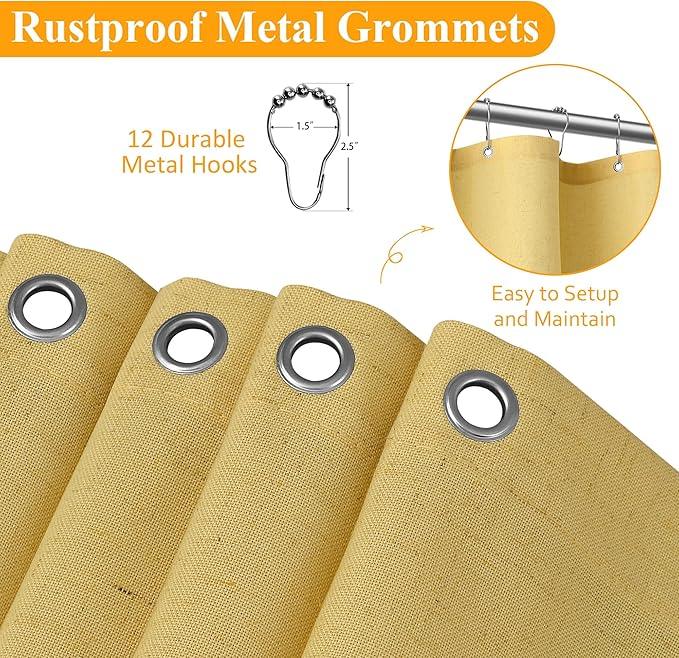 Naturoom Yellow 60 Inch Shower Curtain - Stall Narrow Half Linen Ultra Thick Fabric Shower Curtain Set with Hooks, Boho Farmhouse Rustic RV Camper Bath Curtains for Bathroom, 60x72 - ModernBath