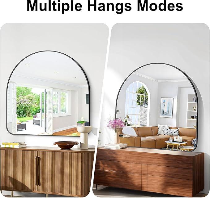 Arched Bathroom Mirror, 40"x40" Black Arched Mirror for Bathroom, Wall Mounted Mirror, Black Vanity Wall Mirror w/Metal Frame for Bedroom, Entryway, Living Room, Hanging or Leaning Against Wall - ModernBath