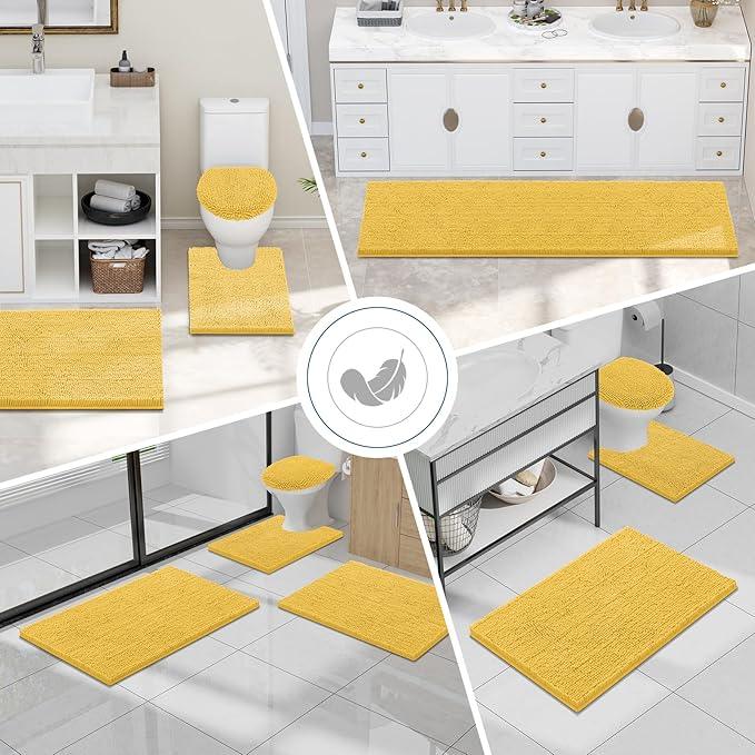 Smiry Luxury Chenille Bathroom Rugs 24x16, Extra Soft and Absorbent Shaggy Bath Mat, Machine Washable, Non-Slip Plush Carpet Runner for Tub, Shower, and Floor, Home Decor Accessories, Yellow - ModernBath