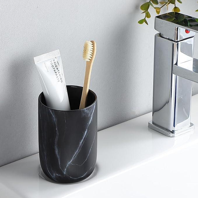 Black Marble Toothbrush Holder - Ceramic Toothbrush Holders for Bathrooms Toothbrush Toothpaste Holders Set, Black Bathroom Tumbler Cups Reusable Toothbrush Mouthwash Cup, Bathroom Counter Organizer. - ModernBath