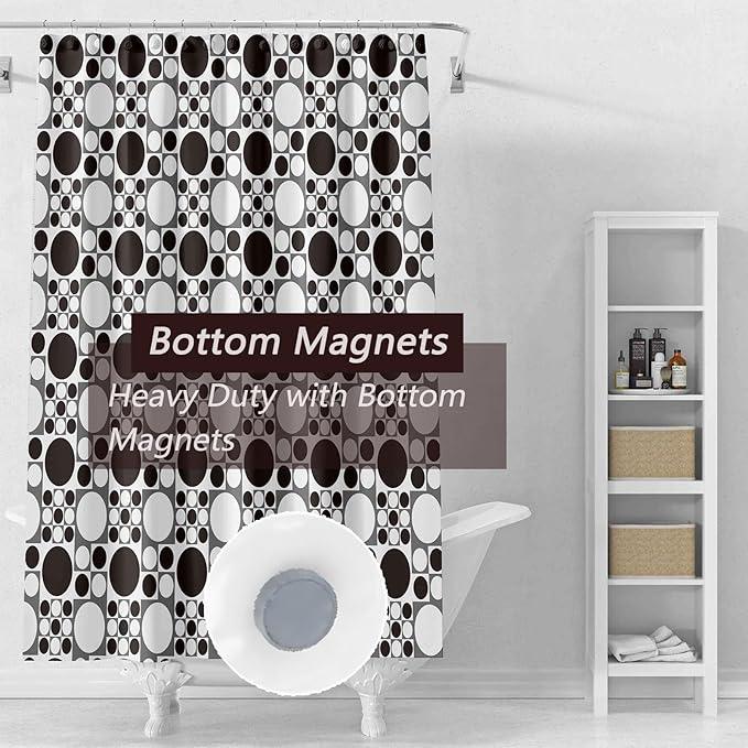 TIKABC Shower Curtain Liner, 4G PEVA Black and White Circles Shower Liner, Plastic Waterproof Shower Curtains, 72x72 inch with Grommet Holes 3 Magnetic Weights - ModernBath