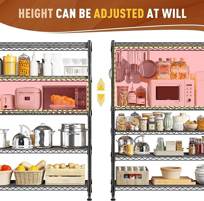 REIBII 5-Tier Wire Shelving Rack Storage Shelves Metal Shelves,1020 LBS Adjustable Heavy Duty Metal Shelving Units and Storage for Garage Pantry Bathroom 29" W X 14" D X 63" H - ModernBath