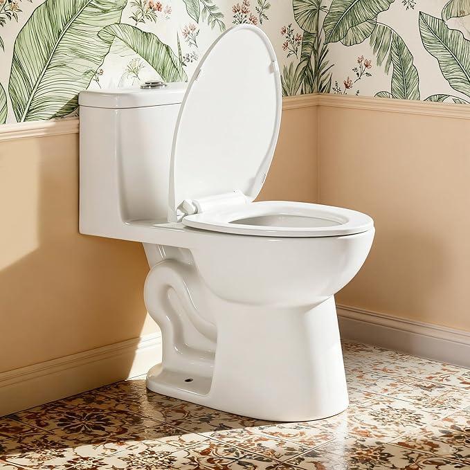 One Piece Toilet for Bathrooms Elongated Soft Close Seat, 17" ADA Chair Height, 360° TSUNAMI Dual Flush 0.8/1.28 GPF, WaterSense Certified, Modern Easy Clean Toilets for Small Space, 12'' Rough-In - ModernBath