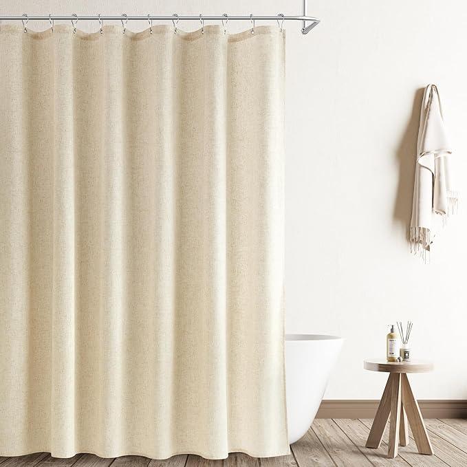 Naturoom Extra Long Linen Shower Curtain, 72x96 Inch Beige Weighted Textured Thick Fabric Shower Curtain Set with Hooks, Large Boho Farmhouse Hotel Luxury Bath Curtains for Bathroom, Cream - ModernBath