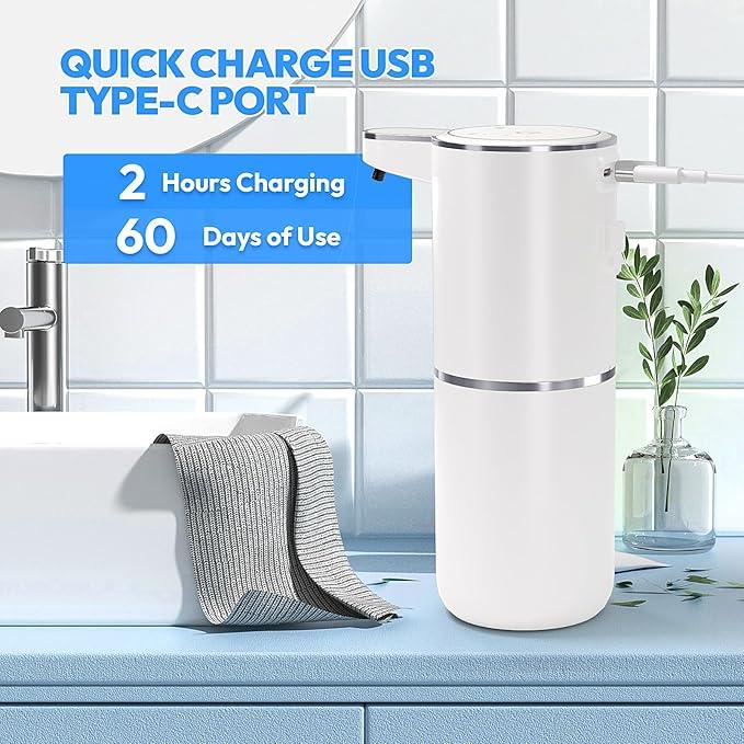 2 Pack Automatic Foaming Soap Dispenser,Touchless Foam Soap Dispenser,12.8oz Rechargeabled Wall Mounted Smart for Bathroom and Kitchen Dish Soap,Easy for Toddlers(White) - ModernBath