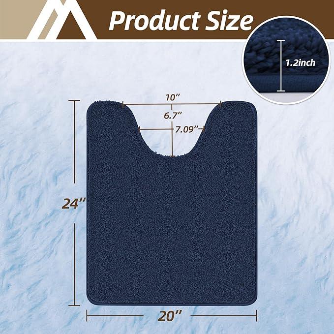 COSY HOMEER Toilet Rugs U-Shaped 24"x20",Soft Absorbent Bath Mat with Non-Slip TPR Backing, Machine Washable Shaggy Bath Rug for Toilet,Navy Blue - ModernBath