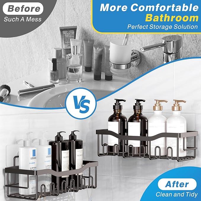 EUDELE 5-Pack Rustproof Stainless Steel Shower Caddy – No Drill Adhesive Bathroom Organizer with Large Capacity, Spacious Shower Shelves for Inside Shower, Kitchen & Home Decor Storage-XL Size - ModernBath