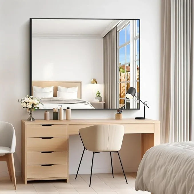 COFENY 40x48inch Black Bathroom Mirror, Black Rectangle Mirror with Frame, Large Rectangular Wall Mirrors for Bathroom, Living Room, Hair Salon, Big Farmhouse Mirror Hang Horizontal/Vertical - ModernBath