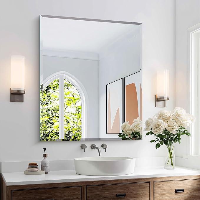 KOCUUY Beveled Mirror, 36x30 Inch Frameless Bathroom Mirror for Over Sink, Upgraded Shatterproof Beveled Unframed Design Mirror for Bathroom, Bedroom, Hang Horizontal/Vertical - ModernBath