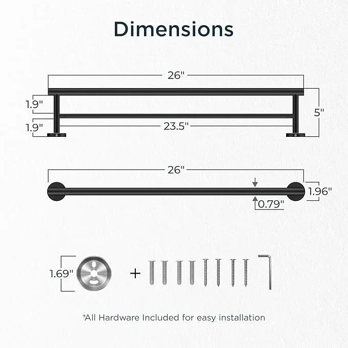 FORIOUS Black Double Towel Bar, 24 Inch Double Towel Racks for Bathroom, Heavy Duty SUS304 Stainless Steel Towel Holder Rail Wall Mount, Includes Wall Mounting Hardware, Matte Black - ModernBath