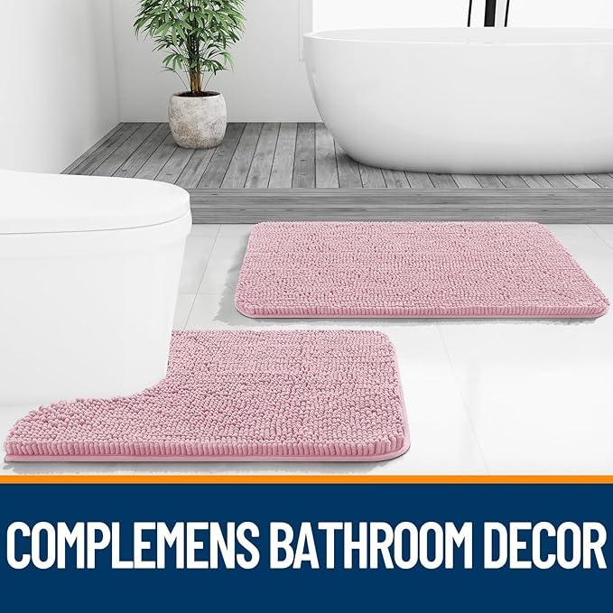 OLANLY Toilet Rugs U-Shaped 24x20, Extra Soft Absorbent Chenille Contour Bathroom Rugs for Toilet, Dry Quickly, Machine Washable, Non-Slip Bath Mat, Dusty Rose - ModernBath