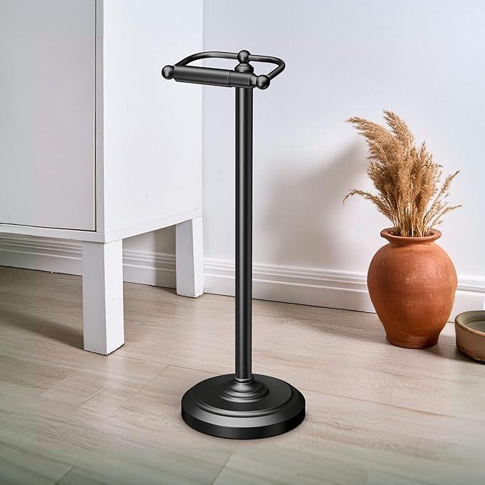Gatco 1436MX, Freestanding Toilet Paper Holder, 22” H, Matte Black/Floor Standing Weighted Base Toilet Paper Holder Stand - ModernBath