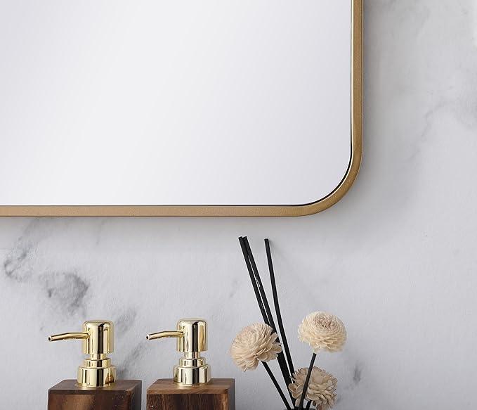 ARS Concepts Aura, Soft Corner Metal Rectangular Mirror 22X40 Inch in, Modern, Brass - ModernBath