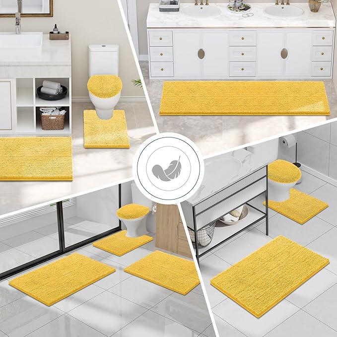 Smiry Luxury Chenille Bathroom Rugs 47x17, Extra Soft and Absorbent Shaggy Bath Mat, Machine Washable, Non-Slip Plush Carpet Runner for Tub, Shower, and Floor, Home Decor Accessories, Yellow - ModernBath