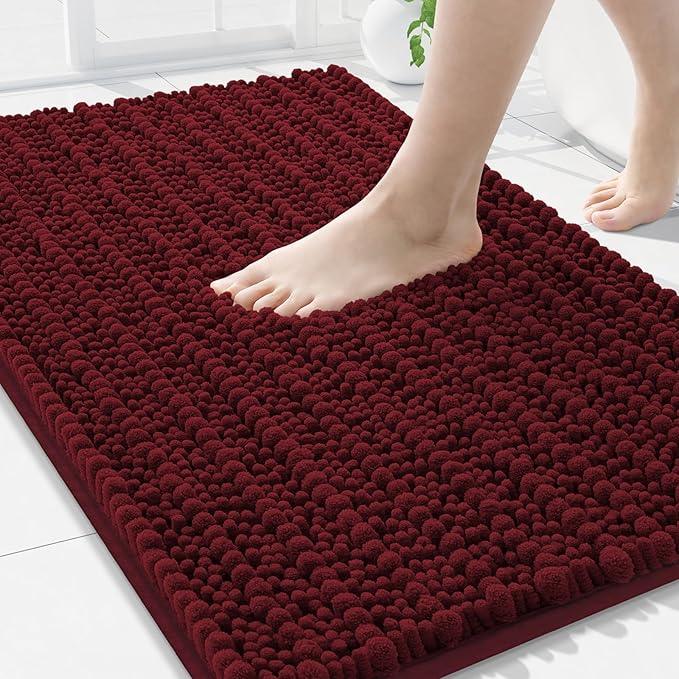 Arotive Luxury Chenille Bathroom Rug Mat, Extra Soft Thick Absorbent Shaggy Bath Rugs, Non-Slip Machine Wash Dry, Plush Bath Mats for Bathroom, Shower and Tub, 36x24, Burgundy - ModernBath