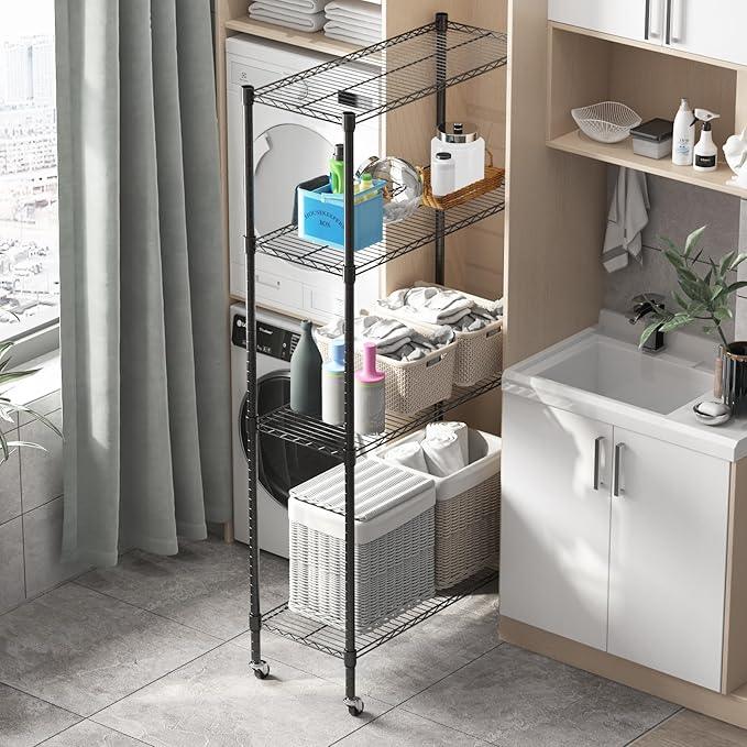 Homdox Heavy Duty 4-Tier Metal Shelving Unit with Adjustable Shelves, Rolling Storage Rack for Kitchen, Garage, Pantry, 36.02"x17.91"x74.41", Black - ModernBath