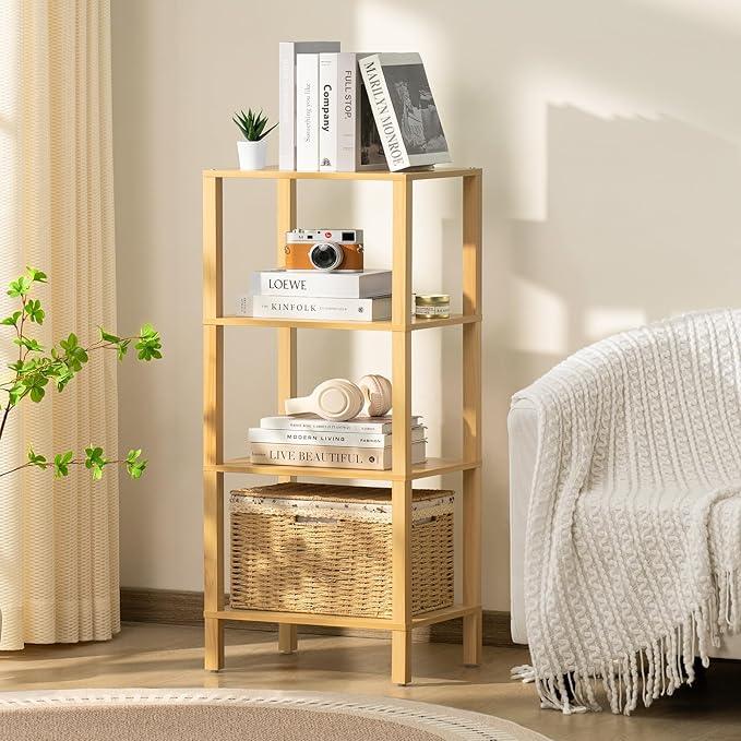 4 Tier Tall Bookshelf with Storage - Small Bookcase for Small Spaces, Shelf for Living Room, Office, Bedroom, Kitchen - Industrial Modern Natural Book Shelf - ModernBath