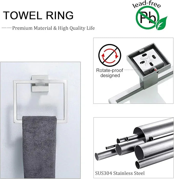 TNOMS Bathroom Towel Bar Set 5 Pieces Brushed Nickel Square Modern Bathroom Hardware Set,Stainless Steel Wall Mounted 23.6-Inch - ModernBath