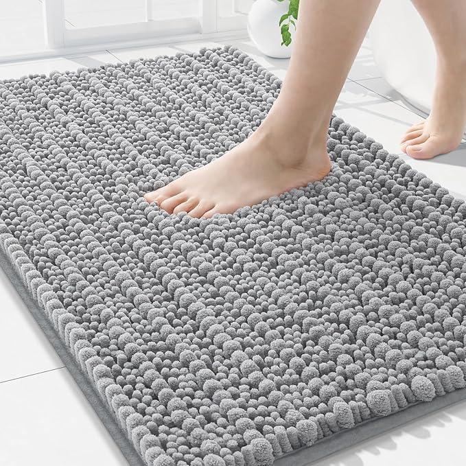 Arotive Luxury Chenille Bathroom Rug Mat, Extra Soft Thick Absorbent Shaggy Bath Rugs, Non-Slip Machine Wash Dry, Plush Bath Mats for Bathroom, Shower and Tub, 30x20, Light Grey - ModernBath