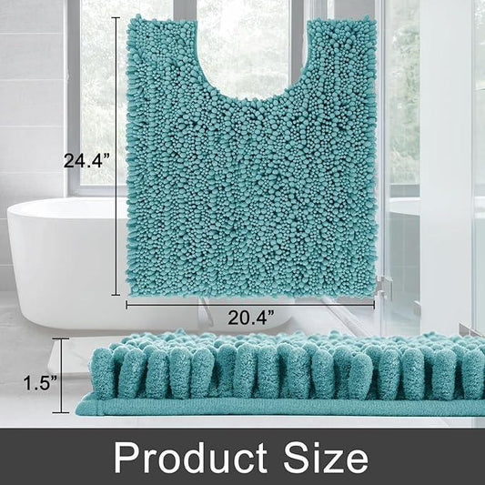 Yimobra Toilet Rug U Shaped Washable 24x20 Inch - Ultra Soft Absorbent Chenille Bath Rugs for Toilet, Quick Dry & Machine Washable, Non Slip Contour Bathroom Mat, Teal Blue - ModernBath