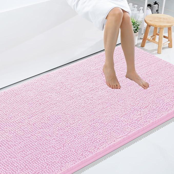 Smiry Luxury Chenille Bathroom Rugs 59x35, Extra Soft and Absorbent Shaggy Bath Mat, Machine Washable, Non-Slip Plush Carpet Runner for Tub, Shower, and Floor, Home Decor Accessories, Pink - ModernBath