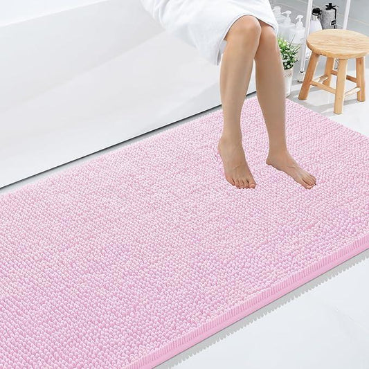 Smiry Luxury Chenille Bathroom Rugs 59x35, Extra Soft and Absorbent Shaggy Bath Mat, Machine Washable, Non-Slip Plush Carpet Runner for Tub, Shower, and Floor, Home Decor Accessories, Pink - ModernBath