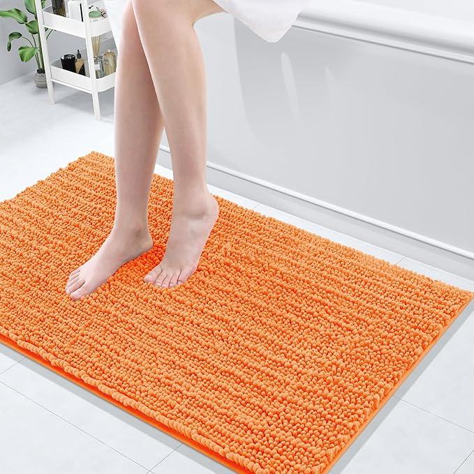 Arotive Luxury Chenille Bathroom Rug Mat, Extra Soft Thick Absorbent Shaggy Bath Rugs, Non-Slip Machine Wash Dry, Plush Bath Mats for Bathroom, Shower and Tub, 40x24, Orange - ModernBath