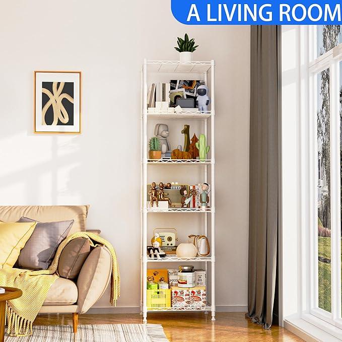 REGILLER 6 Wire Shelving Steel Storage Rack Adjustable Unit Shelves for Laundry Bathroom Kitchen Pantry Closet(White,11.7" D x 16.8" W x 63" H) - ModernBath
