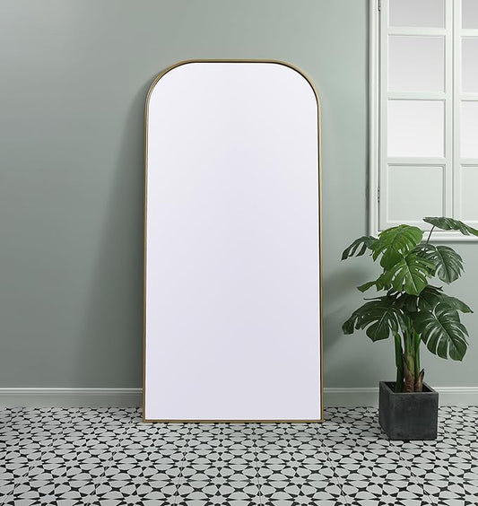 Illuminate, Metal Frame Arch Full Length Mirror 35X72 Inch in, Modern, Brass