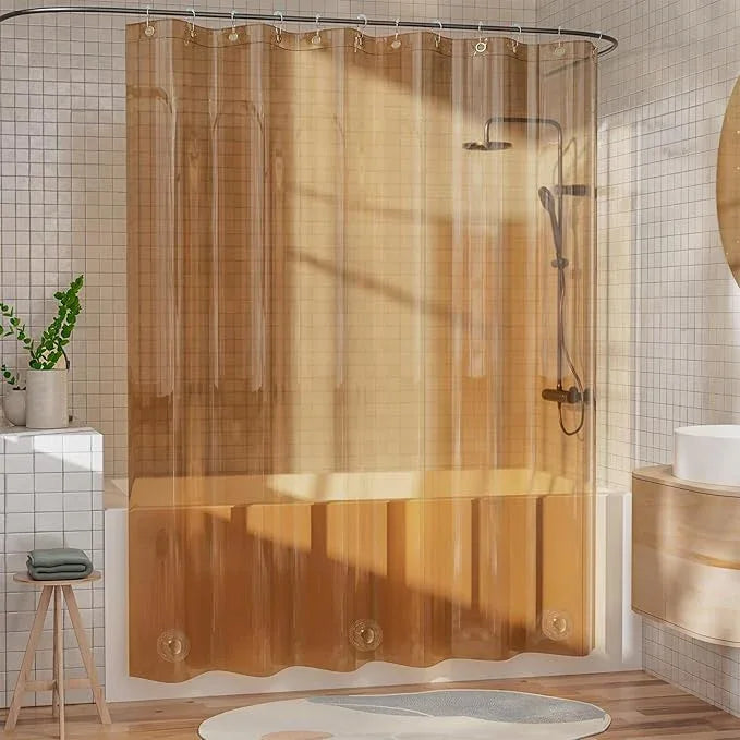 AmazerBath Shower Curtain Liner, EVA Clear Orange-Brown Heavy Duty Shower Curtain and Liner 2-in-1, 72x72 Luxury Plastic Weighted Bathroom Shower Liner, 12 Rustproof Grommets & 3 Heavyweight Stones - ModernBath