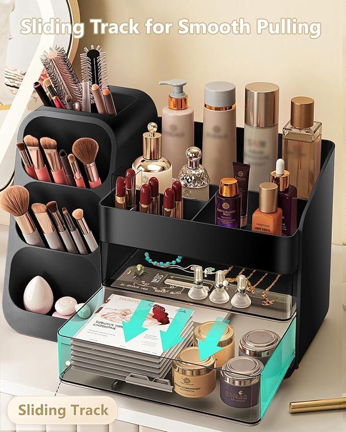 Anylady Makeup Organizer with Drawers, Skincare Organizer (Large Size Thick), Storage Box Cosmetic Display Cases, Make up Organizers for Vanity, Dresser, Desk, Kitchen, Countertop (black) - ModernBath