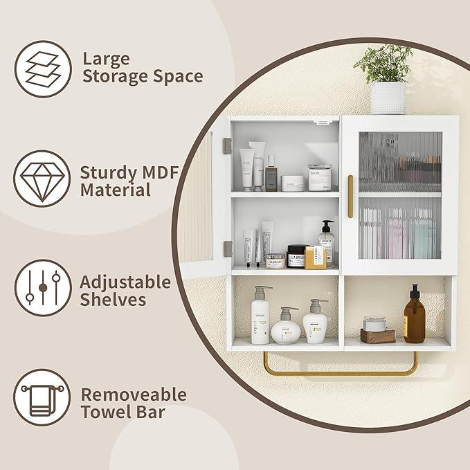 Wall Mounted Bathroom Storage Cabinet Medicine Cabinet with Acrylic Doors & Towel Bar Adjustable Shelves for Bathroom, Laundry Room, Bedroom, Enterway - ModernBath