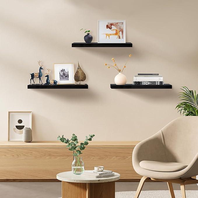 Floating Shelves for Wall Set of 3, 36" Black Wall Shelves for Home Decor, Frame Display Black Floating Shelf for Living Room, Bedroom, Bathroom, Kitchen - ModernBath