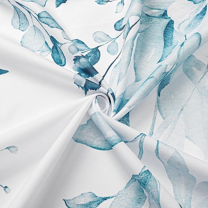 Gibelle Long Shower Curtain 72 x 78, Tall Spa Blue Floral Shower Curtain for Bathroom, Watercolor Plant Eucalyptus Leaves Fabric Shower Curtain Set - ModernBath