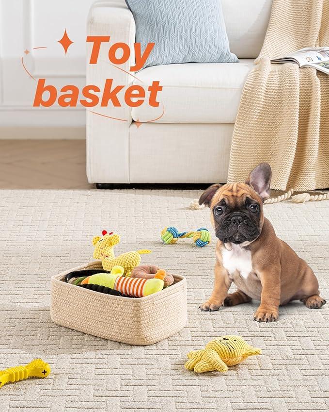 Small Woven Basket, 12 x 8 x 4.5 Inches, Storage Basket for Organizing, Cute Small Rope Shelf Closet Cube Storage Bins Baskets for Shelves, Dog Toy Gift Baskets Empty, 3 Packs, Beige - ModernBath