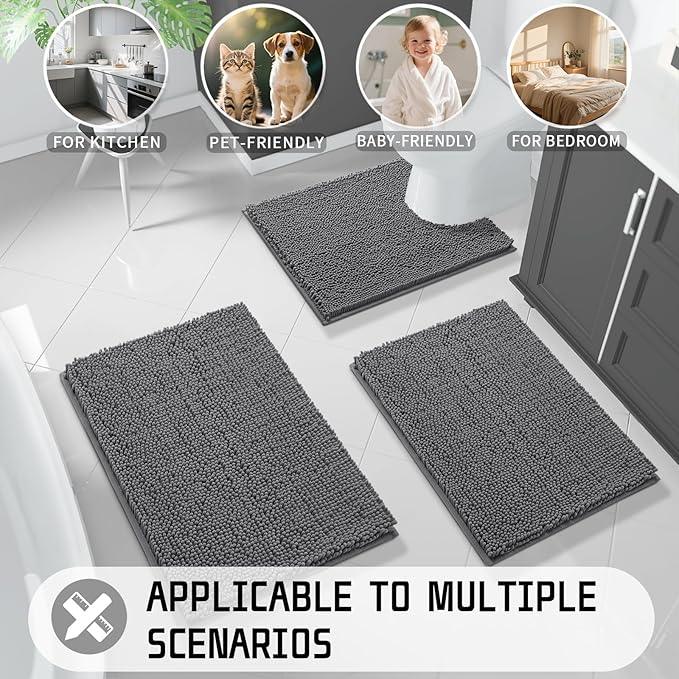 Yimobra Long Bathroom Rugs 44"x24", Extra Soft Non Slip Bath Mat for Tub, Super Absorbent Quick Dry Shaggy Rug Floor Carpet, Machine Washable,Dark Gray - ModernBath