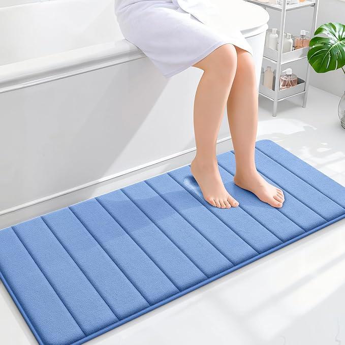 OLANLY Memory Foam Long Bathroom Rugs Runner 47x20, Super Soft Absorbent Bath Mat, Quick Dry, Machine Washable Shower Rugs, Bathmat Carpet, Bathroom Home Decor Accessories, Cornflower Blue - ModernBath