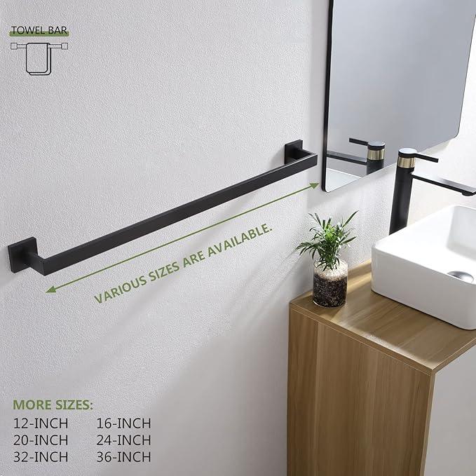 KOKOSIRI 32-Inch Single Towel Bar, Bathroom Kitchen Towel Holder, Wall Mounted SUS304 Stainless Steel Towel Rack, Matte Black, B4003BK-L32 - ModernBath
