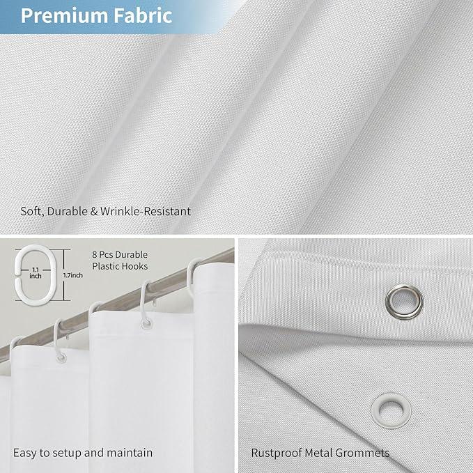 THAIGEE 2-in-1 stall Fabric Shower Curtain or Liner,Breathable TPU & Washable,54 Inch Narrow Linen Textured Bathroom Shower Curtain Set with 8 Plastic Hooks,Modern,54"x72",White - ModernBath