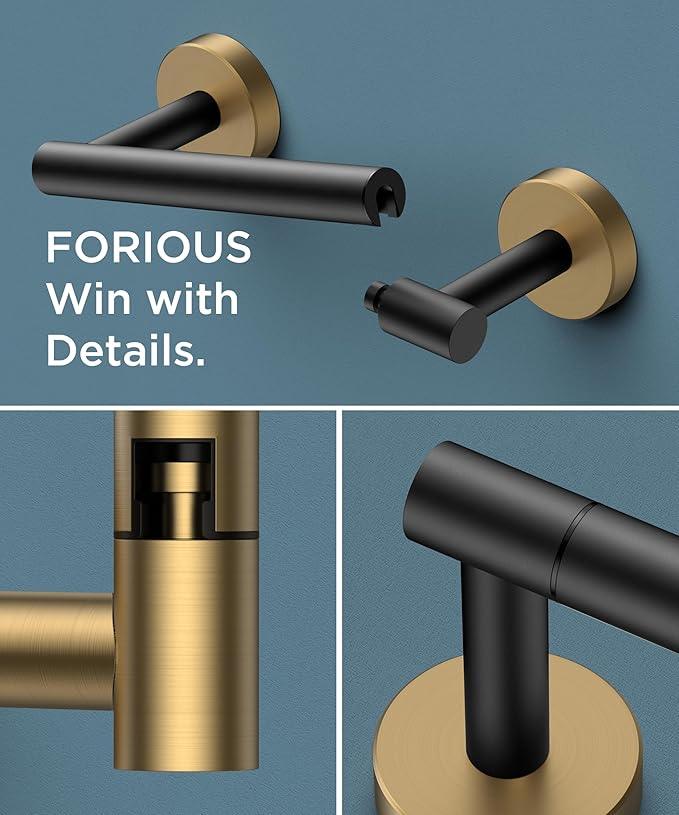 FORIOUS Toilet Paper Holder Wall Mount, Stainless Steel Rustproof Double Post Pivoting Tissue Roll Holder for Bathroom, Commercial Toilet Paper Dispenser, Matte Black & Brushed Gold - ModernBath