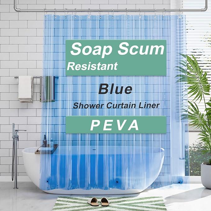 AmazerBath Shower Curtain Liner, 72x72 Transparent Blue Shower Liner, Lightweight Plastic Shower Curtain Liners, Cute Waterproof Shower Liner for Bathroom with 3 Magnets and 12 Grommet Holes - ModernBath