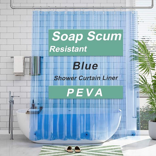 AmazerBath Shower Curtain Liner, 72x72 Transparent Blue Shower Liner, Lightweight Plastic Shower Curtain Liners, Cute Waterproof Shower Liner for Bathroom with 3 Magnets and 12 Grommet Holes - ModernBath