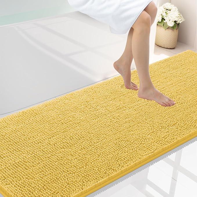 Smiry Luxury Chenille Bathroom Rugs 70x24, Extra Soft and Absorbent Shaggy Bath Mat, Machine Washable, Non-Slip Plush Carpet Runner for Tub, Shower, and Floor, Home Decor Accessories, Yellow - ModernBath