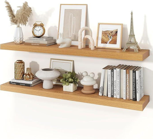Floating Shelves for Wall, Wall Mounted Rustic Wood Shelves for Bathroom, Bedroom, Living Room, Kitchen, Hanging Shelf for Books/Storage/Room Decor (Oak, 48") - ModernBath